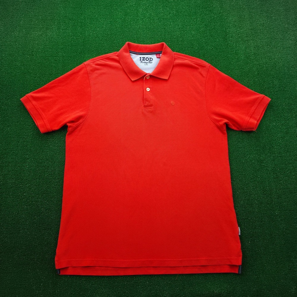 IZOD Heritage Pique Polo Shirt Mens Large Orange Short Sleeve Knit Casual